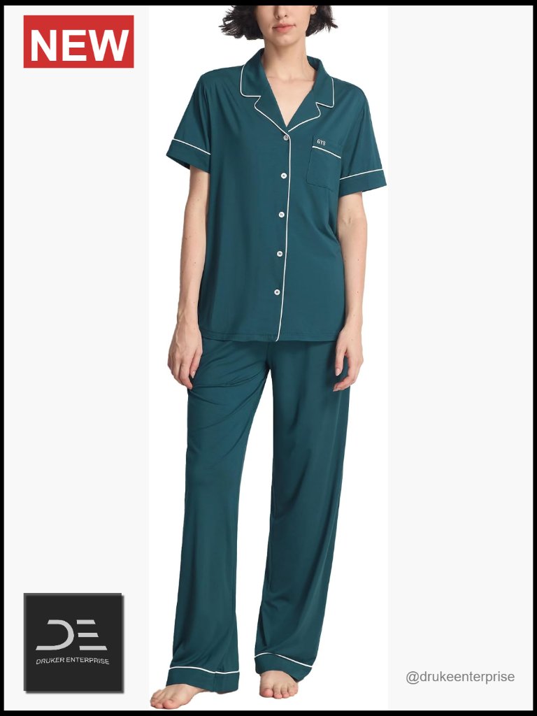 Bamboo Viscose Notch Collar Button Down Short Sleeve Pajama Set With Pants